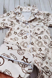 Western one piece beige long sleeve baby boutique pajamas 2601105M 14S2