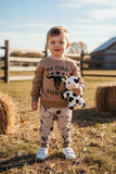 Western "MY FIRST RODEO" brown sweatshirt & pant boy's boutique set 2601108M 12S3