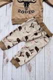 Western "MY FIRST RODEO" brown sweatshirt & pant boy's boutique set 2601108M 12S3
