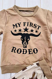 Western "MY FIRST RODEO" brown sweatshirt & pant boy's boutique set 2601108M 12S3