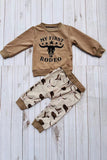 Western "MY FIRST RODEO" brown sweatshirt & pant boy's boutique set 2601108M 12S3