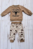 Western "MY FIRST RODEO" brown sweatshirt & pant boy's boutique set 2601108M 12S3