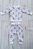 Christmas tree print pink long sleeve sweatshirt & pant girls boutique set 2601109M 8S7