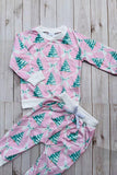 Christmas tree print pink long sleeve sweatshirt & pant girls boutique set 2601109M 8S7