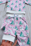 Christmas tree print pink long sleeve sweatshirt & pant girls boutique set 2601109M 8S7