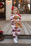 Christmas & truck tree print pink long sleeve sweatshirt & pant girls boutique set 2601110M 8S7