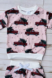 Christmas & truck tree print pink long sleeve sweatshirt & pant girls boutique set 2601110M 8S7