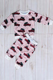 Christmas & truck tree print pink long sleeve sweatshirt & pant girls boutique set 2601110M 8S7
