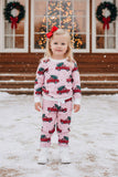 Christmas & truck tree print pink long sleeve sweatshirt & pant girls boutique set 2601110M 8S7