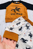 Western YEE-HAW cowboy raglan sweatshirt & pant boy's boutique set 2601114M 12S1/12S3