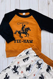 Western YEE-HAW cowboy raglan sweatshirt & pant boy's boutique set 2601114M 12S1/12S3