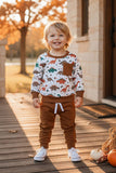 Western dinosaur print top & brown pant 2pc boy's boutique set 2601115M