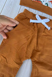 Western dinosaur print top & brown pant 2pc boy's boutique set 2601115M