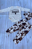 Western THIS IS MY FIRST RODEO romper & pant & hat 3pc baby boutique sets 2601116M
