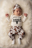 Western THIS IS MY FIRST RODEO romper & pant & hat 3pc baby boutique sets 2601116M