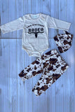 Western THIS IS MY FIRST RODEO romper & pant & hat 3pc baby boutique sets 2601116M