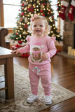 Christmas pink stripe gingerbread top & pant baby girls boutique set 2601117M