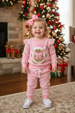 Christmas pink stripe gingerbread top & pant baby girls boutique set 2601117M