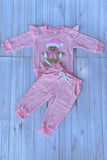 Christmas pink stripe gingerbread top & pant baby girls boutique set 2601117M