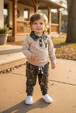 Western deer embroidery beige top & camo pant 2pc boy's boutique set 2601118M