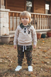 Western deer embroidery beige top & camo pant 2pc boy's boutique set 2601118M