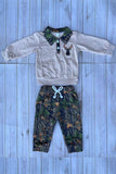 Western deer embroidery beige top & camo pant 2pc boy's boutique set 2601118M