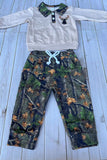 Western deer embroidery beige top & camo pant 2pc boy's boutique set 2601118M