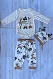 Western Daddy's hunting buddy romper & pant & hat 3pc baby boutique sets 2601119M