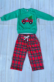 Chrismas truck & tree long sleeve top & pant unisex kids boutique set 2601121M
