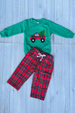 Chrismas truck & tree long sleeve top & pant unisex kids boutique set 2601121M