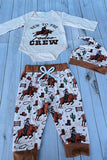 Western NEW TO THE rodeo CREW & pant & hat 3pc baby boutique sets 2601122M