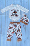 Western NEW TO THE rodeo CREW & pant & hat 3pc baby boutique sets 2601122M