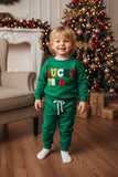 Chrismas LUCKY TREE embroidery top & pant unisex kids boutique set 2601126M 8S5