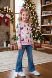 Christmas printed pink long sleeve girls boutique top 2601130M 7S1