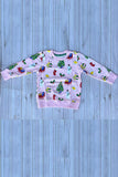 Christmas printed pink long sleeve girls boutique top 2601130M 7S1