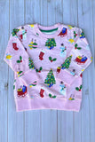 Christmas printed pink long sleeve girls boutique top 2601130M 7S1