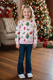 Christmas printed pink long sleeve girls boutique top 2601130M 7S1