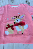 Christmas deer patch pink long sleeve girls boutique top 2601131M 9S7