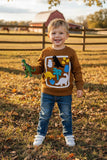 Western dinosaur patch brown long sleeve boy's boutique top 2601132M 15S2