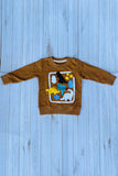 Western dinosaur patch brown long sleeve boy's boutique top 2601132M 15S2