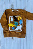 Western dinosaur patch brown long sleeve boy's boutique top 2601132M 15S2