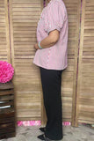 Southern Stitch Striped puff short sleeve ruffles front women top XCH16896 FS2