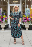 Southern Stitch Western jewels printed short sleeve women dress w/side slits XCH17103