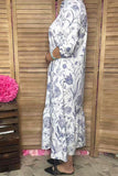 Southern Stitch Blue and white floral printed A-line loose maxi dress GJQ17008