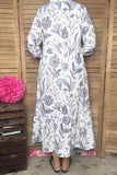 Southern Stitch Blue and white floral printed A-line loose maxi dress GJQ17008