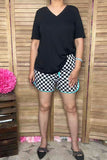 Southern Stitch Black short sleeve t-shirt & checkered shorts 2pc women's sets XCH17145