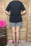 Southern Stitch Black short sleeve t-shirt & checkered shorts 2pc women's sets XCH17145