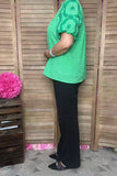 Southern Stitch Green embroidery puff short sleeves women blouse XCH16815