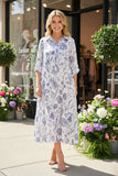 Southern Stitch Blue and white floral printed A-line loose maxi dress GJQ17008