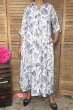 Southern Stitch Blue and white floral printed A-line loose maxi dress GJQ17008